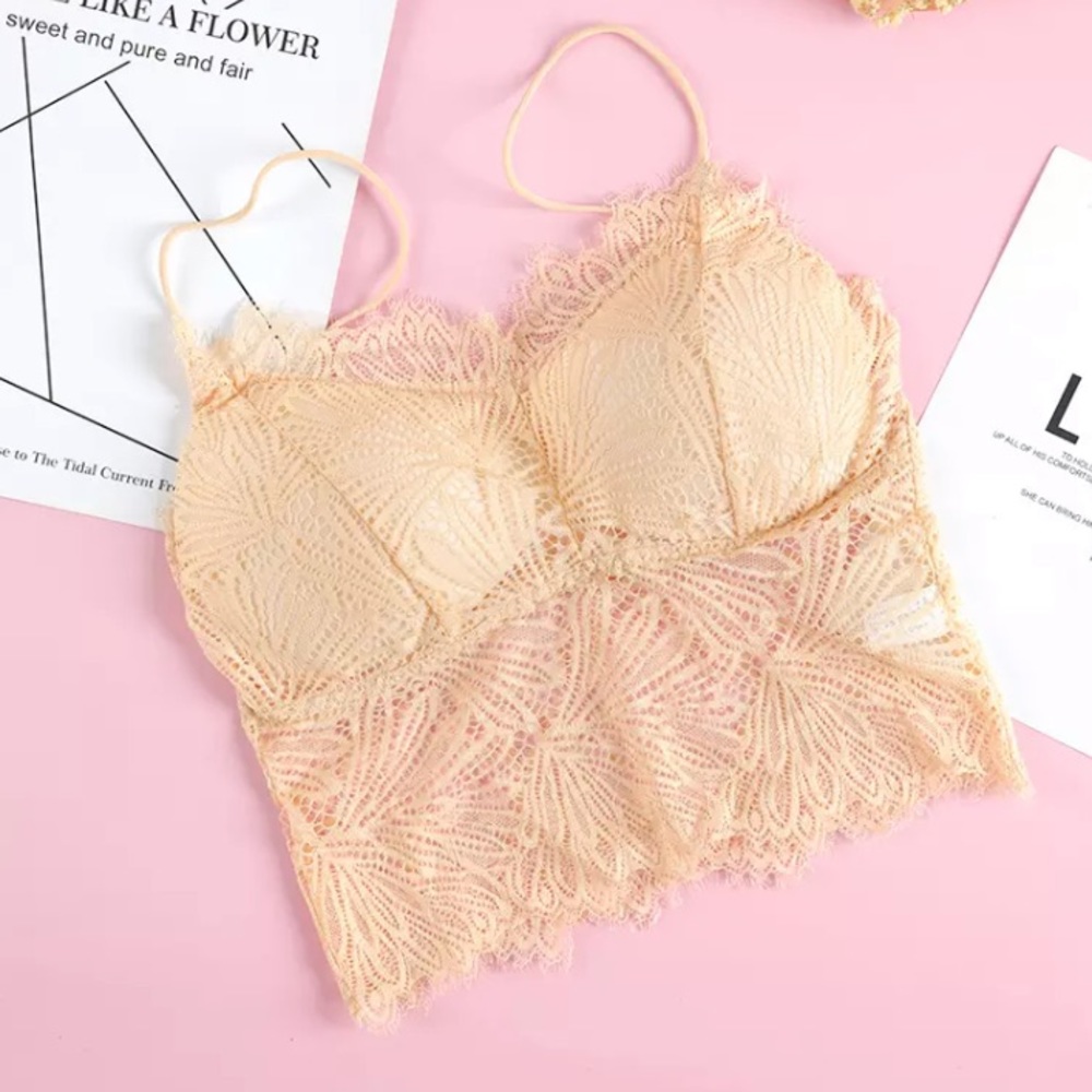 New Cream Floral Lace Padded Tank Crop Top